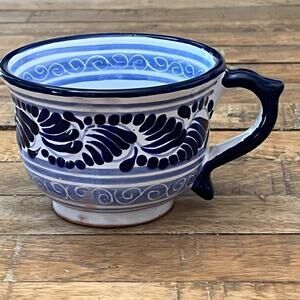 Handmade Mexican Talavera Pottery Ceramic Mug 10 oz Blue & White Hand Painted